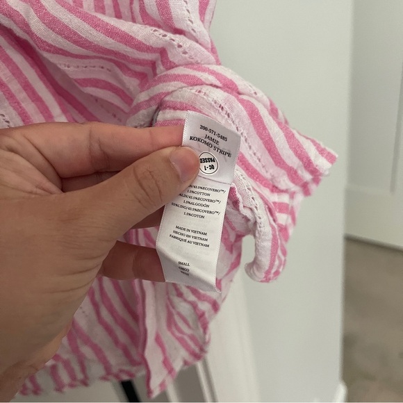 Rails Striped Pink White Jamie Kokomo Stripe Button Down Short Sleeve Top linen - Picture 4 of 5